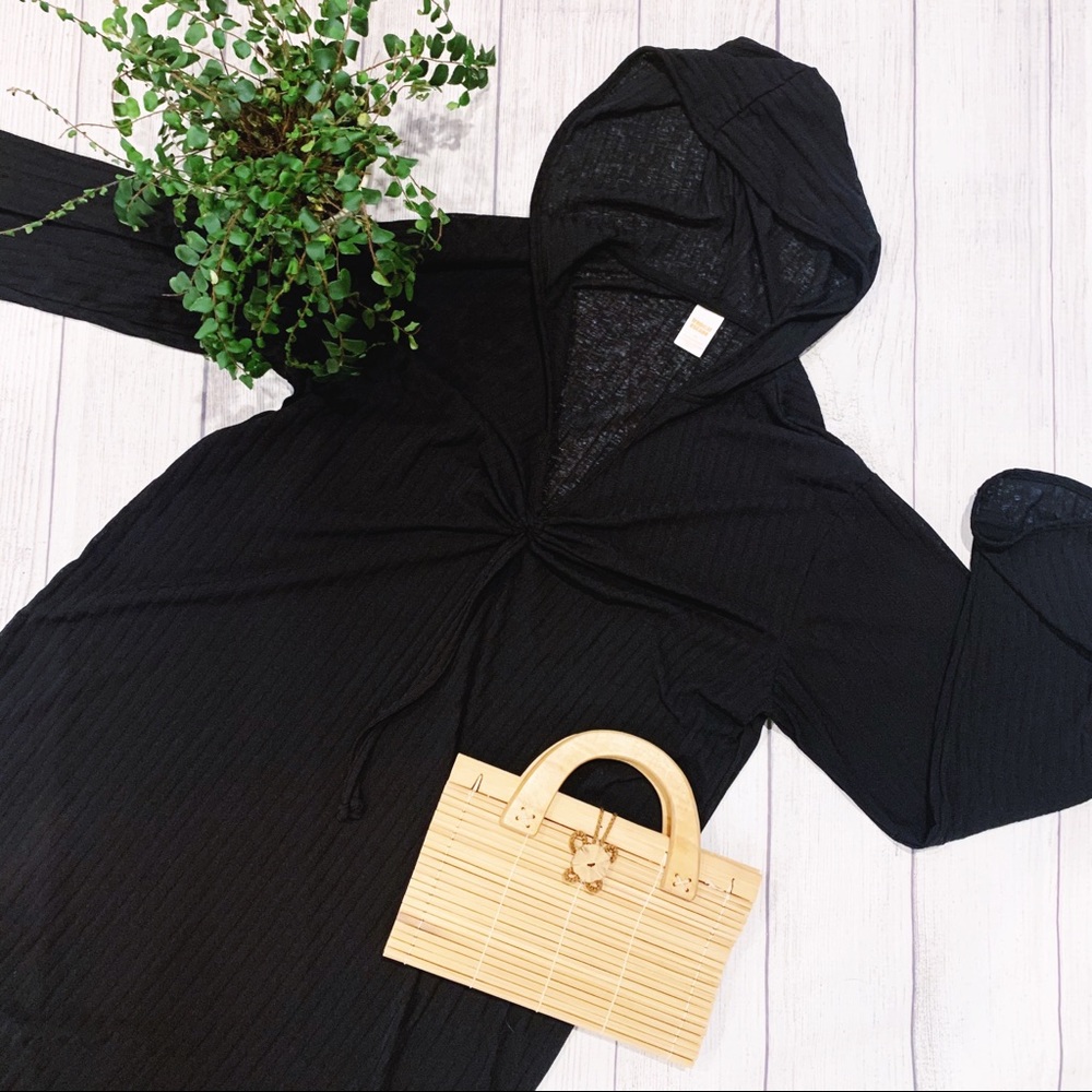 NWOT VTG black hooded coverup dress - Picture 1 of 5